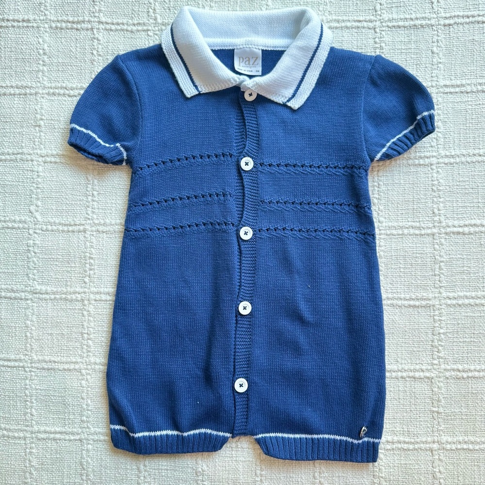 Navy Knit Baby Bodysuit with Collar Paz Rodriguez